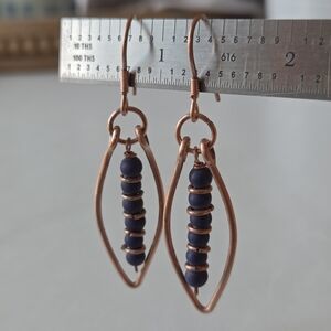 Handmade Copper Drop Earrings with Navy Beads